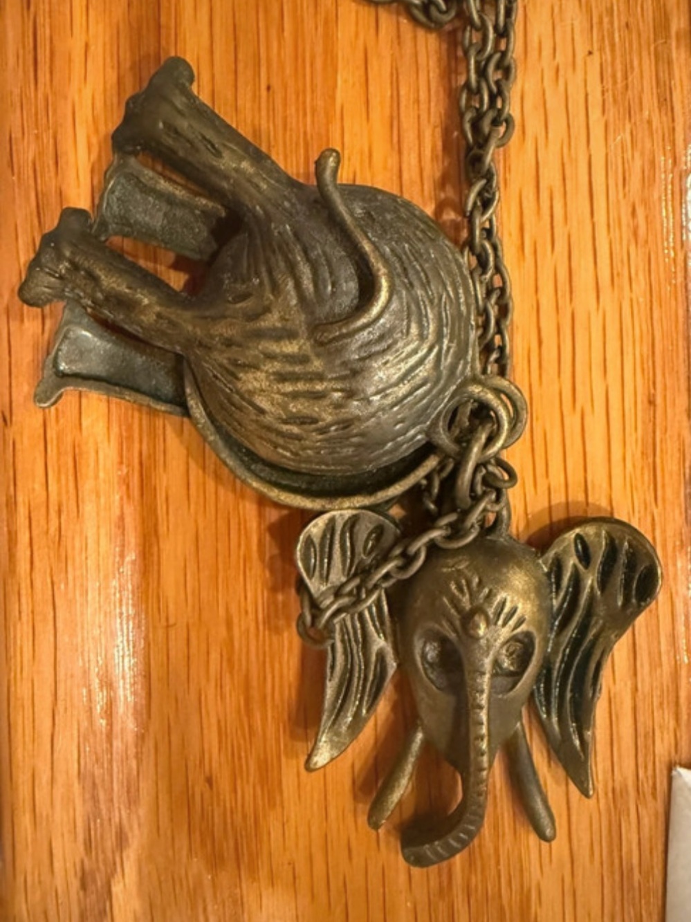 Brass Elephant Pendant Boho Stement Necklace - whimsical good luck charm - Picture 6 of 8